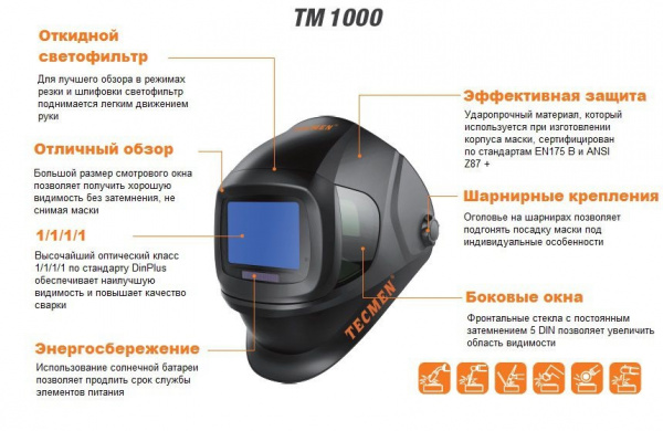 Маска сварщика хамелеон Tecmen TM 1000 с АСФ