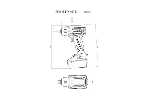 Аккумуляторный ударный гайковерт Metabo SSW 18 LTX 400 BL